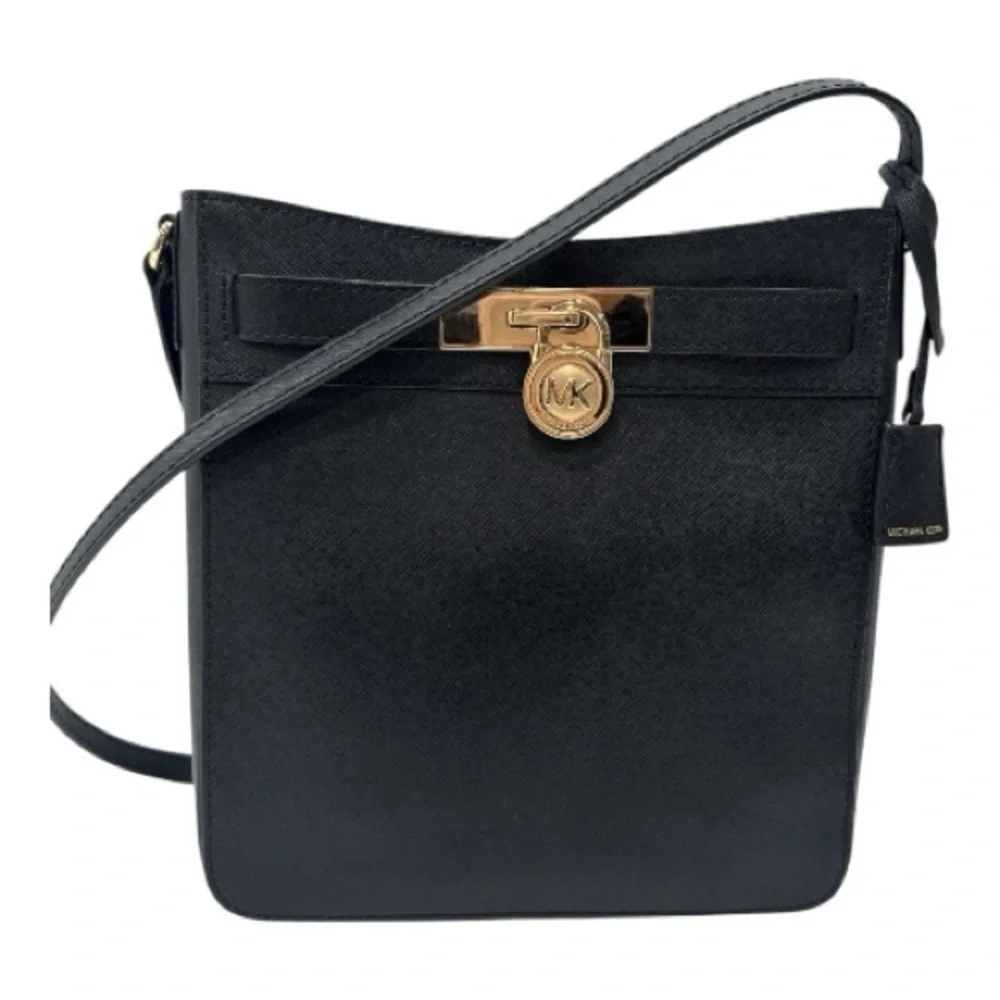 Michael Kors Black Crossbody Bag Hamilton Traveler Saffiano Leather Messenger